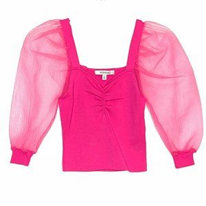 Papaya Puffy Tulle Peasant Sleeve Crop Top Size S HOST PICK